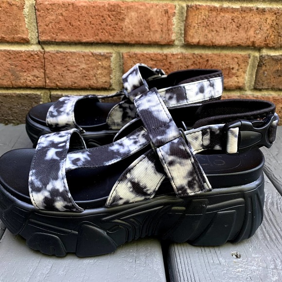 Yoki Platform Sandals Black White Tie Dye Size 39 US 8.5 - Picture 5 of 8